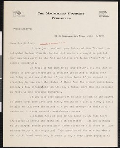 George Platt Brett, letter, 1921-06-08, to Hamlin Garland