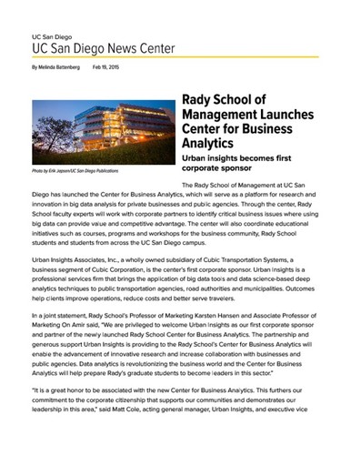 Rady School of Management Launches Center for Business Analytics