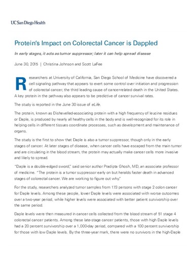 Protein's Impact on Colorectal Cancer is Dappled