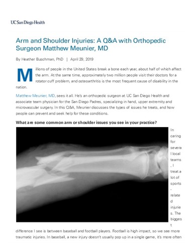 Arm and Shoulder Injuries: A Q&A with Orthopedic Surgeon Matthew Meunier, MD
