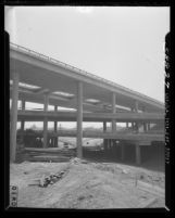 View of the newly completed four level interchange joining Arroyo Seco [Pasadena], Harbor, Hollywood and Santa Ana freeways, East Los Angeles, 1949