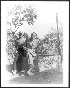 Lion Feuchtwanger and wife Marta in their garden