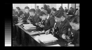 Students using microscopes, Chengdu, Sichuan, China, ca.1944
