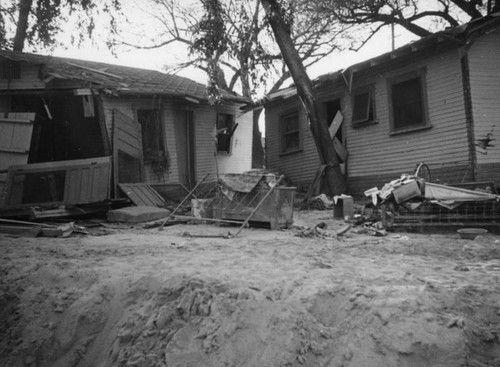 San Bernardino flood damage, houses off their foundation