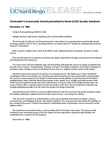 Chancellor's Associates Award presented to three UCSD faculty members
