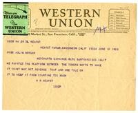 Telegram from William Randolph Hearst to Julia Morgan, June 19, 1928