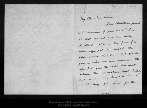 Letter from Edward & Marion Parsons to John Muir, 1913 Jan 20