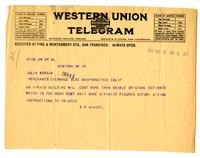 Telegram from William Randolph Hearst to Julia Morgan, September 21, 1919