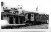 Railroad car in front of Tamalpais High School, 1940