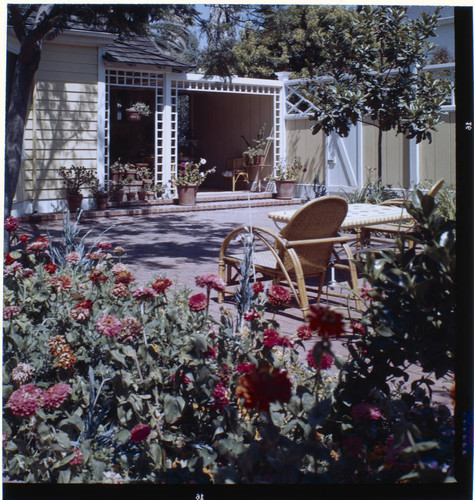 Trowbridge, [Mr. and Mrs. Charles] residence. Flowers and Outdoor living space