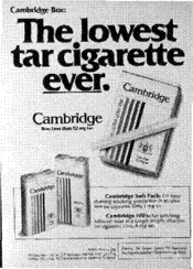 Cambridge Box: The lowest tar cigarette ever. ULTRA LOW TAR Cambridge