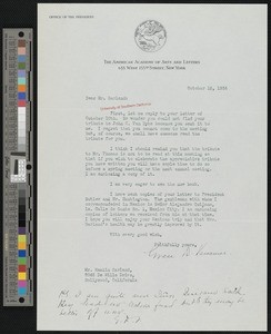 Grace Davis Vanamee, letter, 1934-10-16, to Hamlin Garland