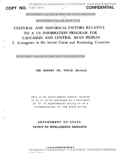 Cultural and historical factors relative to a US information program for Caucasian and Central Asian Peoples: Georgians in the Soviet Union and bordering countries