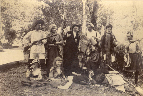 A group of vacactioners putting on a skit, Taylorville, Marin County, California, 1889 [photograph]