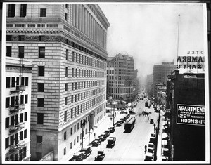 View of Broadway looking south from Fort Hill on Temple Street, Los Angeles, ca.1926