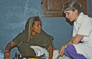Danish Bangladesh Leprosy Mission/DBLM, Nilphamari. Sister Bente Birkmose in conversation with