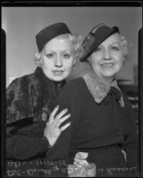 Clara Callahan Ates and Dorothy Ates, ex-wife and daughter of Roscoe Ates at court hearing, Los Angeles, 1935
