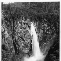 Caption reads: "View of Feather Falls, 20 miles east of Oroville, Butte County has been declared a scenic area within the Plumas National Forest to assure its protection."