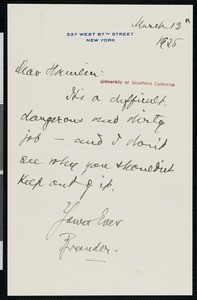 Brander Matthews, letter, 1925-03-19, to Hamlin Garland