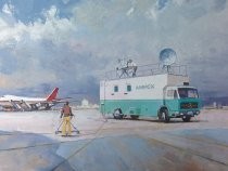 Painting of AMPEX news vehicle at airport