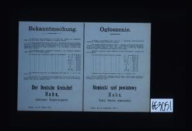 Bekanntmachung. ... Verteilung der ... Passe ... Kalisch, den 22. Oktober 1915. ... Ogloszenie. ... Niemiecki Szef Powiatowy Hahn, Tajny radca rejencyjny