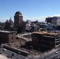Views of the Sacramento Housing and Redevelopment Agency (SHRA) projects. This view is the demolition site for the new central library at 8th street between I and J Streets