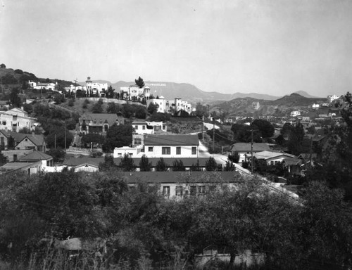 Homes in Hollywood hills & sign