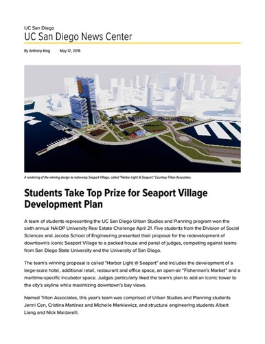 Students Take Top Prize for Seaport Village Development Plan