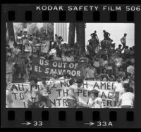 Demonstrators protesting the U.S. policy in Central America at MacArthur Park in Los Angeles, Calif., 1984