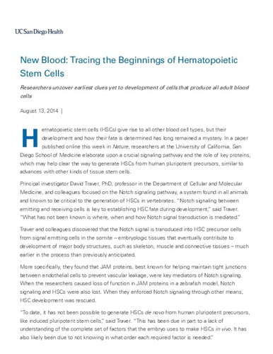 New Blood: Tracing the Beginnings of Hematopoietic Stem Cells