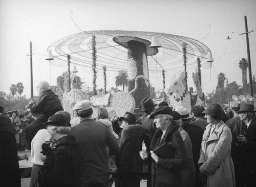 Carousel detail on the Burbank float, 1938 Rose Parade