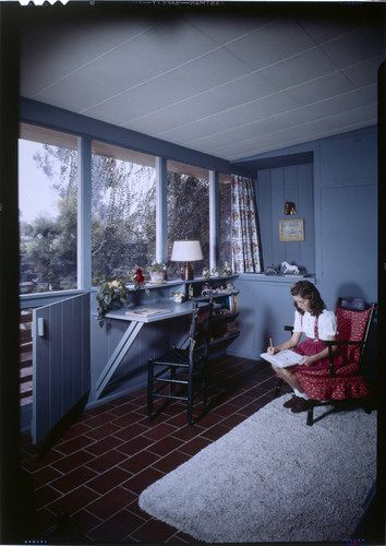 [Unidentified children's bedrooms]. Girl in room
