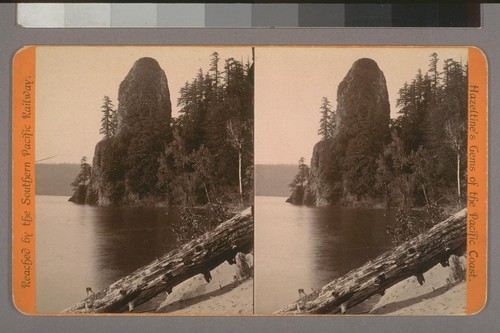 (Rooster Rock, Columbia River, Oregon; on verso.) Photographer's series: Hazeltine's Gems of the Pacific Coast