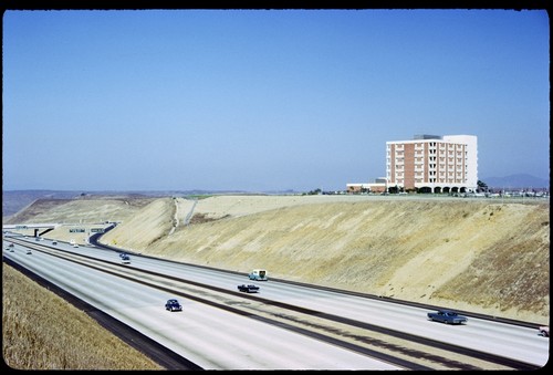 Interstate 5 freeway and Scripps Hospital, looking northeast