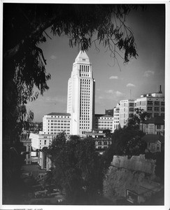 In the Civic Center of Downtown Los Angeles, looking northward at City Hall