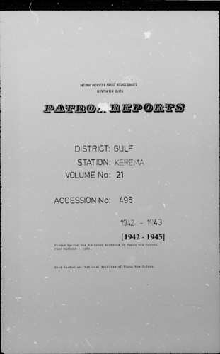 Patrol Reports. Gulf District, Kerema, 1942-1945