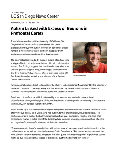 Autism Linked with Excess of Neurons in Prefrontal Cortex
