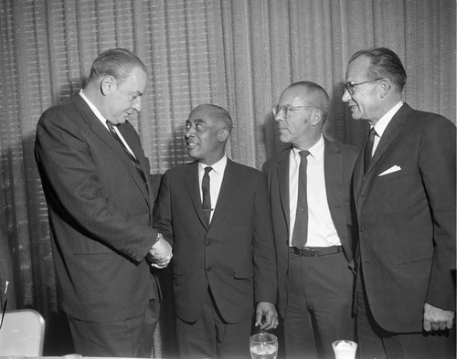 Lindsay and three men, Los Angeles, 1963