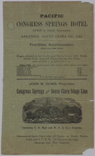 Pacific Congress Springs Hotel/Congress Springs and Santa Clara Stage Line, ca. 1880