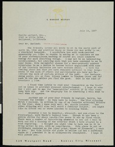 E. Hubert Deines, letter, 1937-07-14, to Hamlin Garland