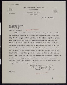 George Platt Brett Jr., letter, 1921-10-07, to Hamlin Garland