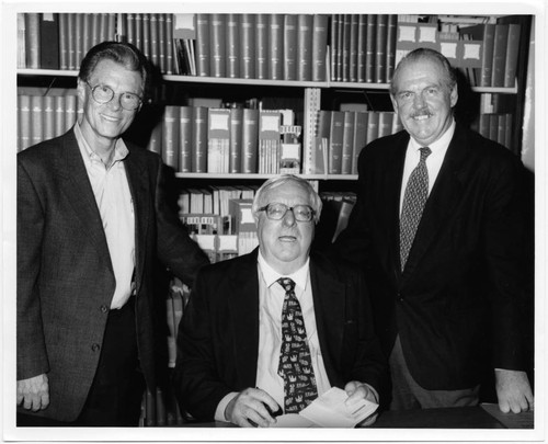 Woodbury University President Kenneth R. Nielsen, Ray Bradbury and M.E. "Bud" Walker at a Library Associates Lecture
