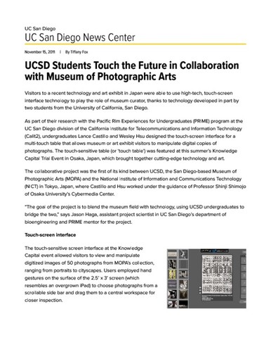 UCSD Students Touch the Future in Collaboration with Museum of Photographic Arts