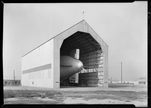 Goodyear blimp in hangar for California Constructor, Southern California, 1929