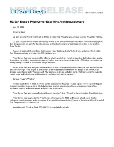 UC San Diego’s Price Center East Wins Architectural Award