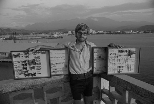 A researcher and his insects in Punta Betín, Tayrona, Colombia, 1976