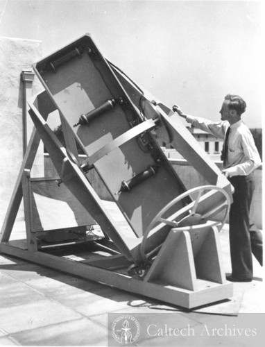 William Pickering as grad student with cosmic ray telescope built by him and installed on Bridge Lab