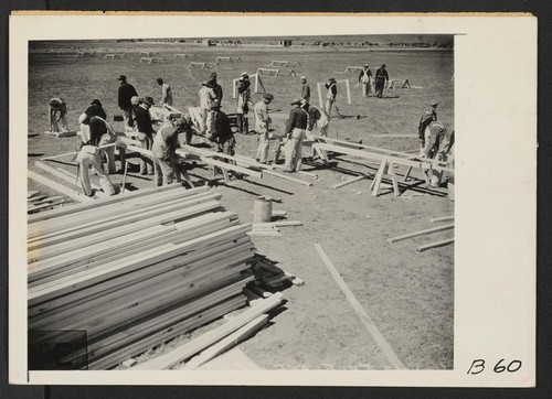 Tule Lake, Calif.--Construction begins on a War Relocation Authority center for evacuees of Japanese ancestry near Tule Lake in Modoc County, California, just south of the Oregon border. Photographer: Albers, Clem Newell, California