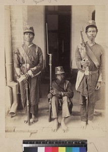Portrait of new guards, Madagascar, ca. 1900