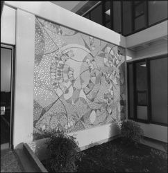 Views of the mosaic located outside the entrance to the Social Services Department building, Santa Rosa, California, 1968